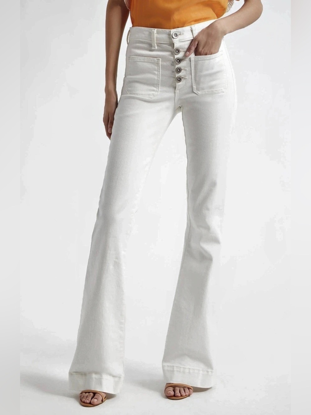 Ramy Brook Cindy High-Rise Flare Jean White Flare Jeans Waist 29